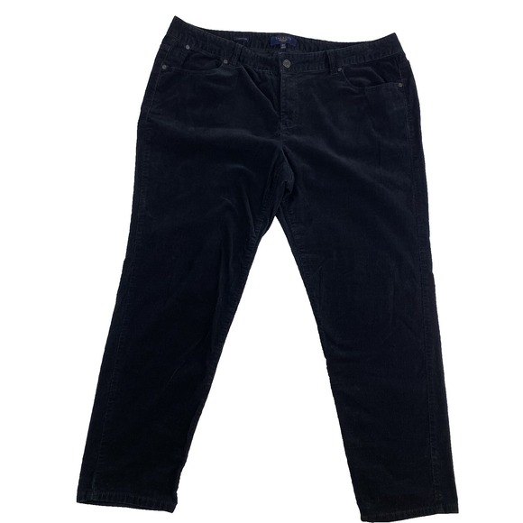 Talbots Corduroy Pants Women Sz 18W Black Straight Leg Ankle - Picture 1 of 12